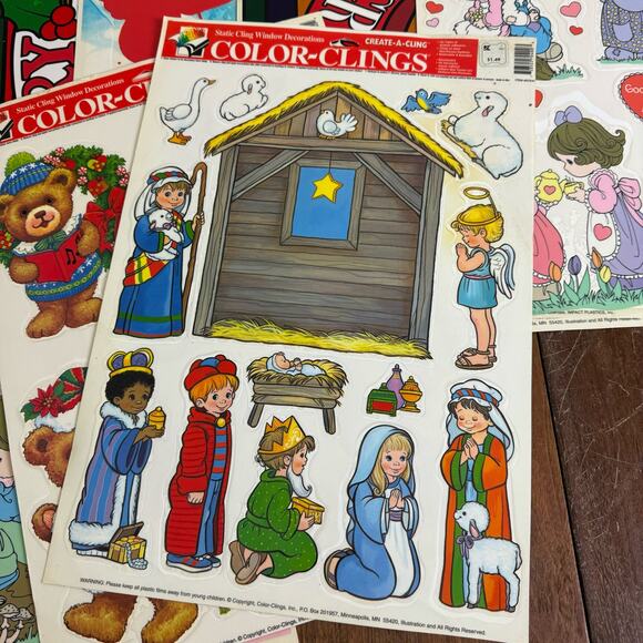 Bundle Lot 10 VINTAGE 90s Precious Moments Christmas Nativity Window Clings - Picture 3 of 12